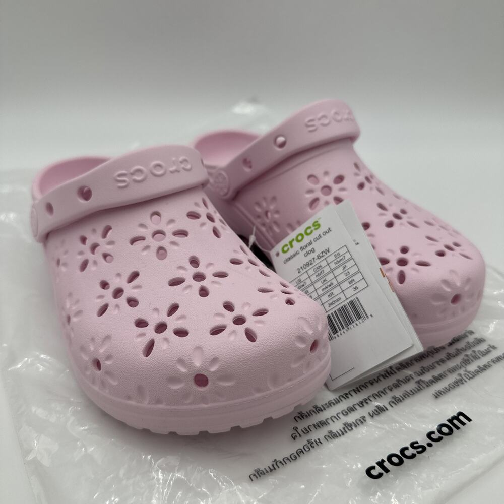 Crocs Classic Floral Cut Out Clogs/Shoes Pink Milk 210927-6ZW Women’s Size 7